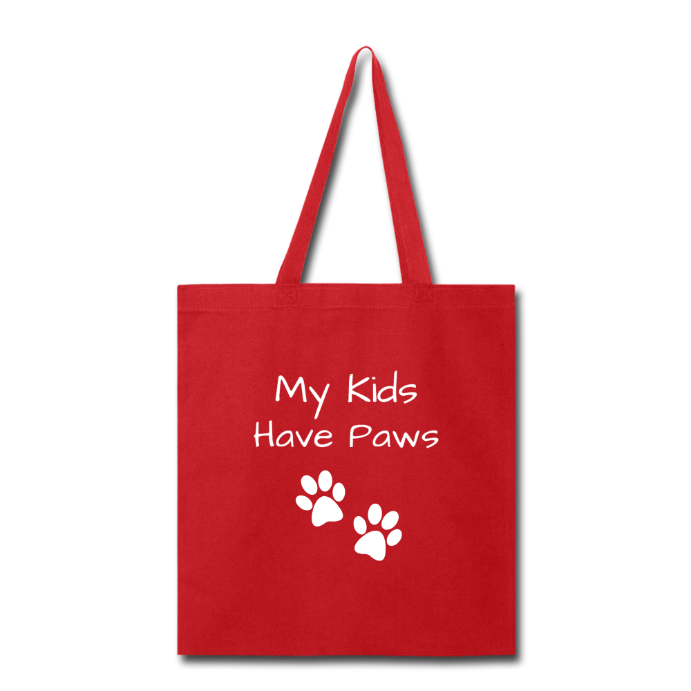 "My Kids Have Paws" Tote - red