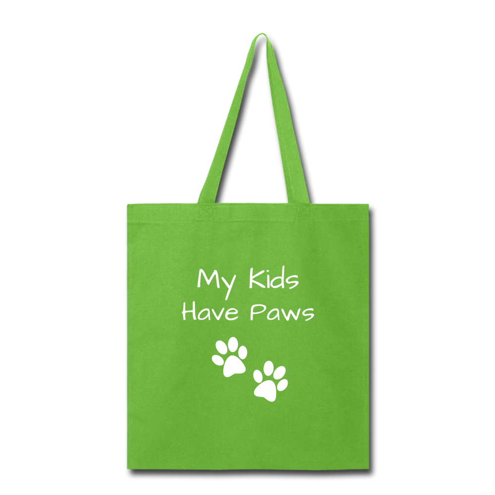 "My Kids Have Paws" Tote - lime green