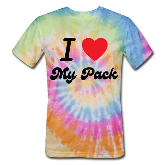 "I Love My Pack" Unisex Tie Dye T-Shirt - rainbow