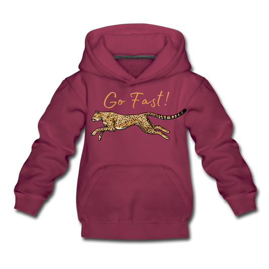 "Go Fast! Eva Cheetah" Kids‘ Premium Hoodie - burgundy