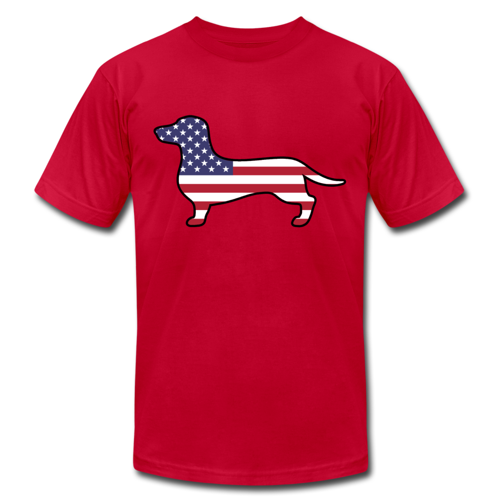 "Patriotic Dachshund" Unisex Jersey T-Shirt - red