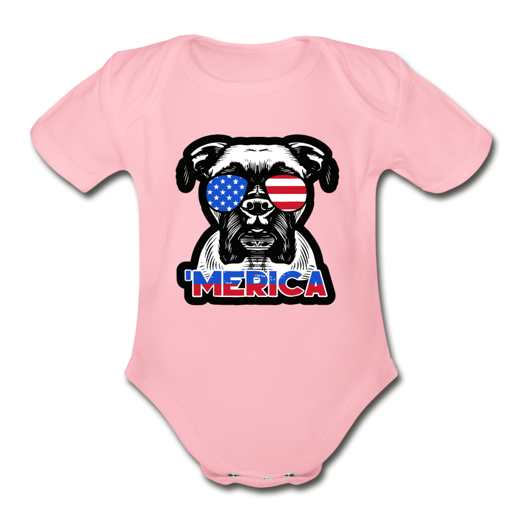 "'Merica" Organic Short Sleeve Baby Bodysuit - light pink