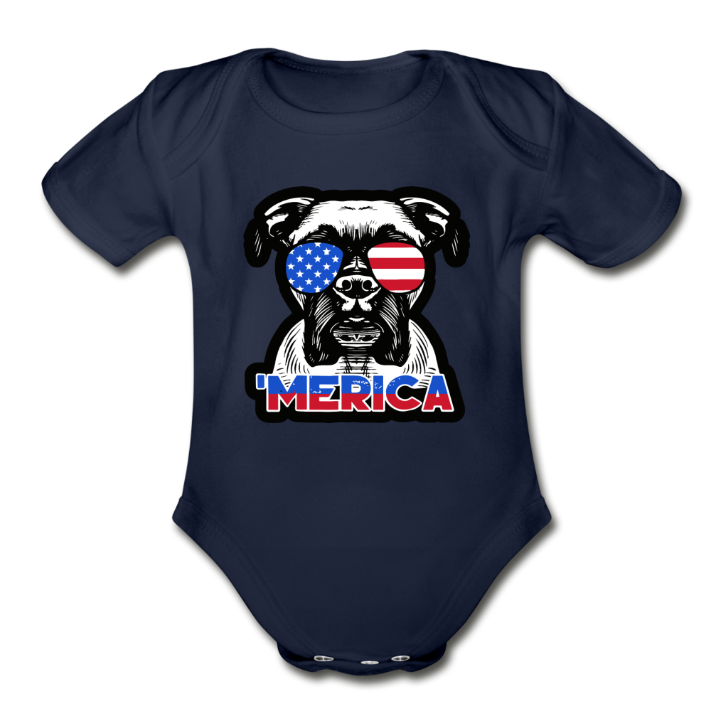 "'Merica" Organic Short Sleeve Baby Bodysuit - dark navy
