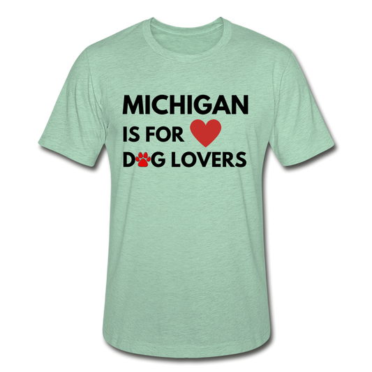 "Michigan is for Dog Lovers" Unisex Heather Prism T-Shirt - heather prism mint