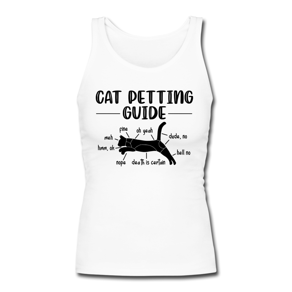 "Cat Petting Guide" Women's Longer Length Fitted Tank - white