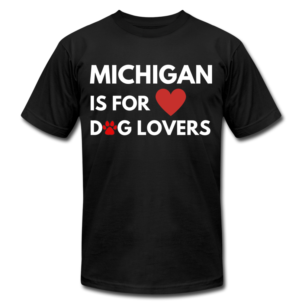 "Michigan Is For Dog Lovers" Unisex Jersey T-Shirt by Bella + Canvas - black