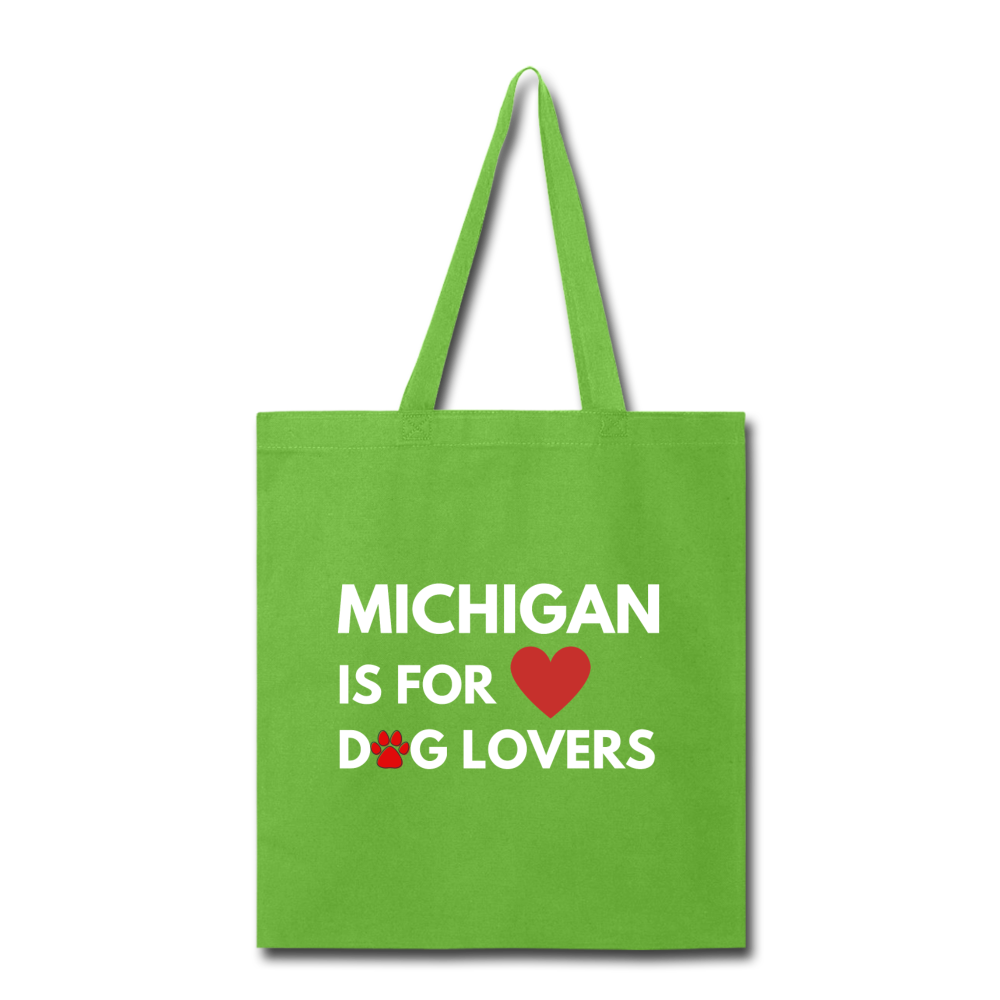 "Michigan is for dog lovers" Tote Bag - lime green