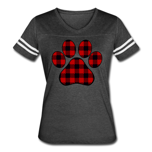 "Red Buffalo Check Paw" Women’s Vintage Sport T-Shirt - vintage smoke/white