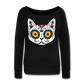 "Kitty de Muertos"  Women's Wideneck Sweatshirt - black