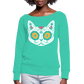 "Kitty de Muertos"  Women's Wideneck Sweatshirt - teal