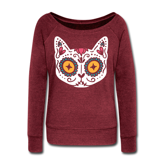 "Kitty de Muertos"  Women's Wideneck Sweatshirt - cardinal triblend