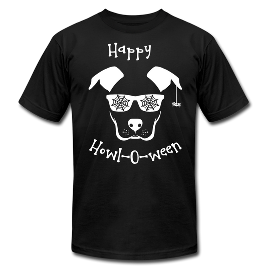 "Happy Howl-o-ween" Unisex Jersey T-Shirt by Bella + Canvas - black