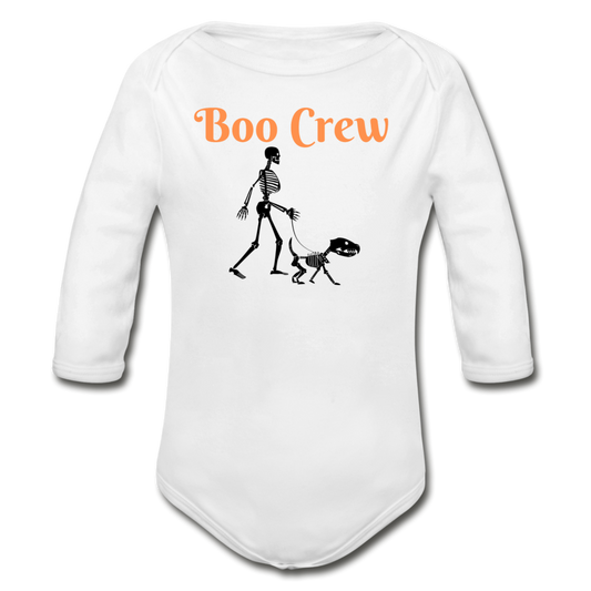 "Boo Crew" Organic Long Sleeve Baby Bodysuit - white