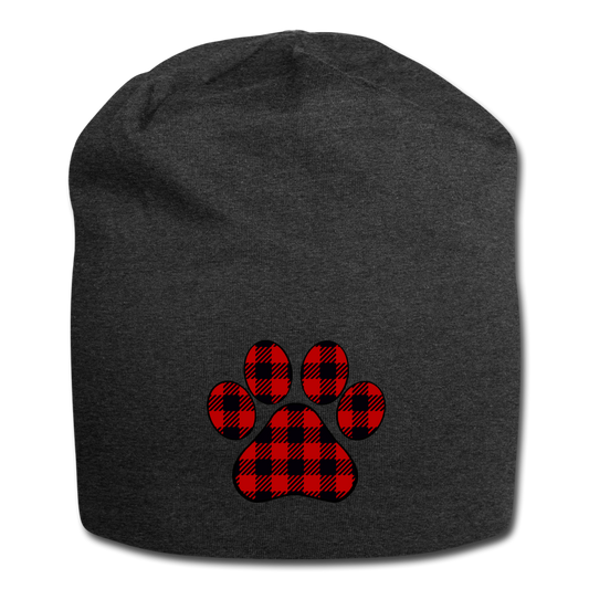 "Red Buffalo Check Paw" Jersey Beanie - charcoal gray