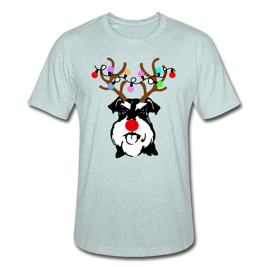 "Reindeer Schnauzer" Unisex Heather Prism T-Shirt - heather prism ice blue