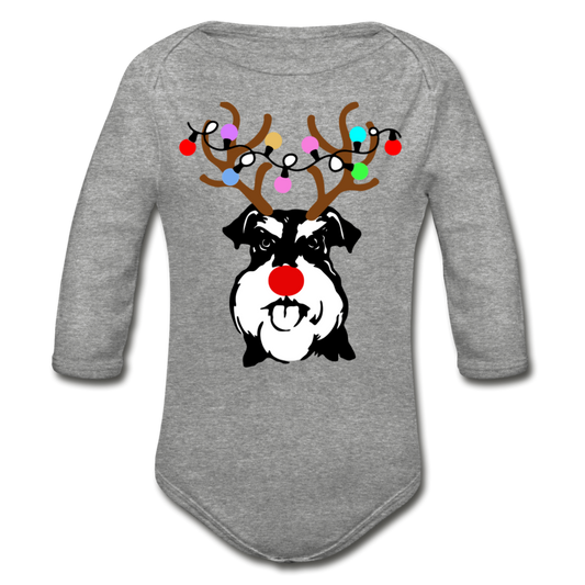 "Reindeer Schnauzer" Organic Long Sleeve Baby Bodysuit - heather grey