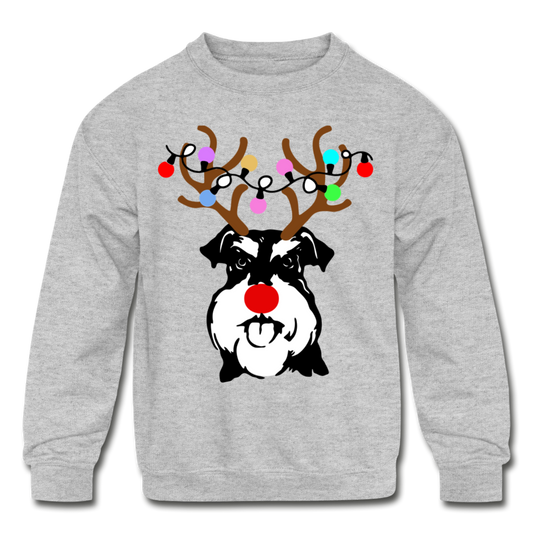 "Reindeer Schnauzer" Kids' Crewneck Sweatshirt - heather gray