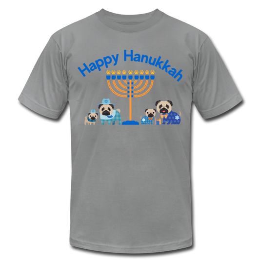 "Happy Hanukkah" Unisex Jersey T-Shirt by Bella + Canvas - slate