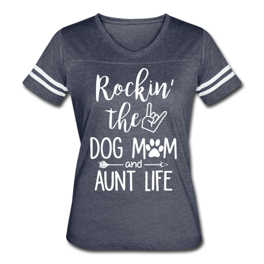 "Dog Mom Aunt Life" Women’s Vintage Sport T-Shirt - vintage navy/white