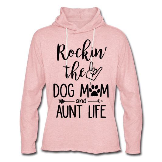 "Dog Mom Aunt Life" Unisex Lightweight Terry Hoodie - cream heather pink