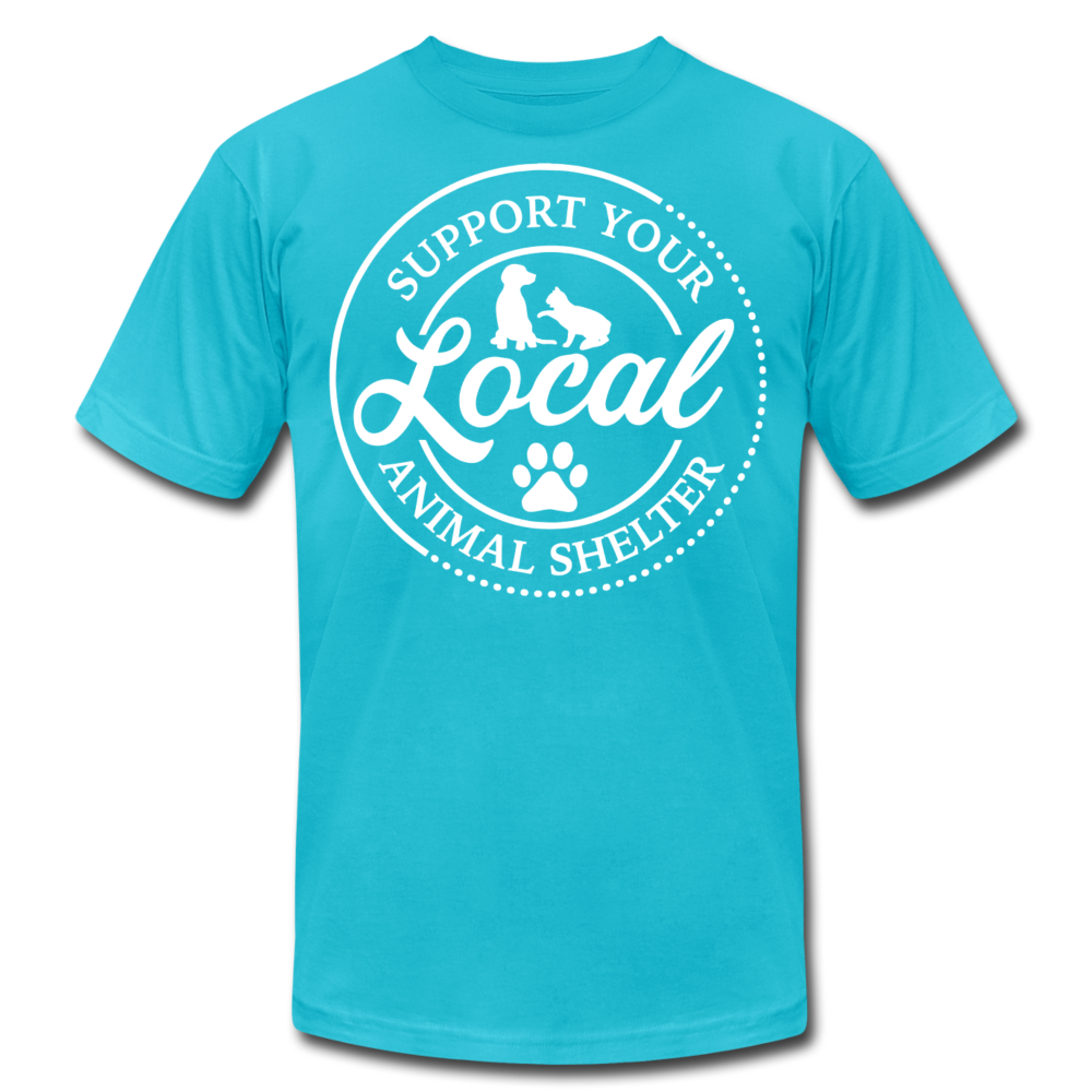 "Support Your Local Shelter" Unisex Jersey T-Shirt by Bella + Canvas - turquoise