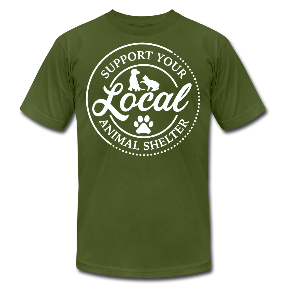 "Support Your Local Shelter" Unisex Jersey T-Shirt by Bella + Canvas - olive