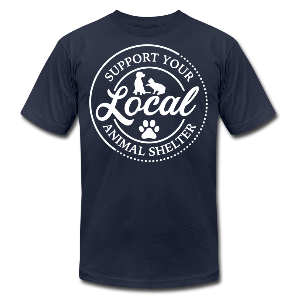 "Support Your Local Shelter" Unisex Jersey T-Shirt by Bella + Canvas - navy