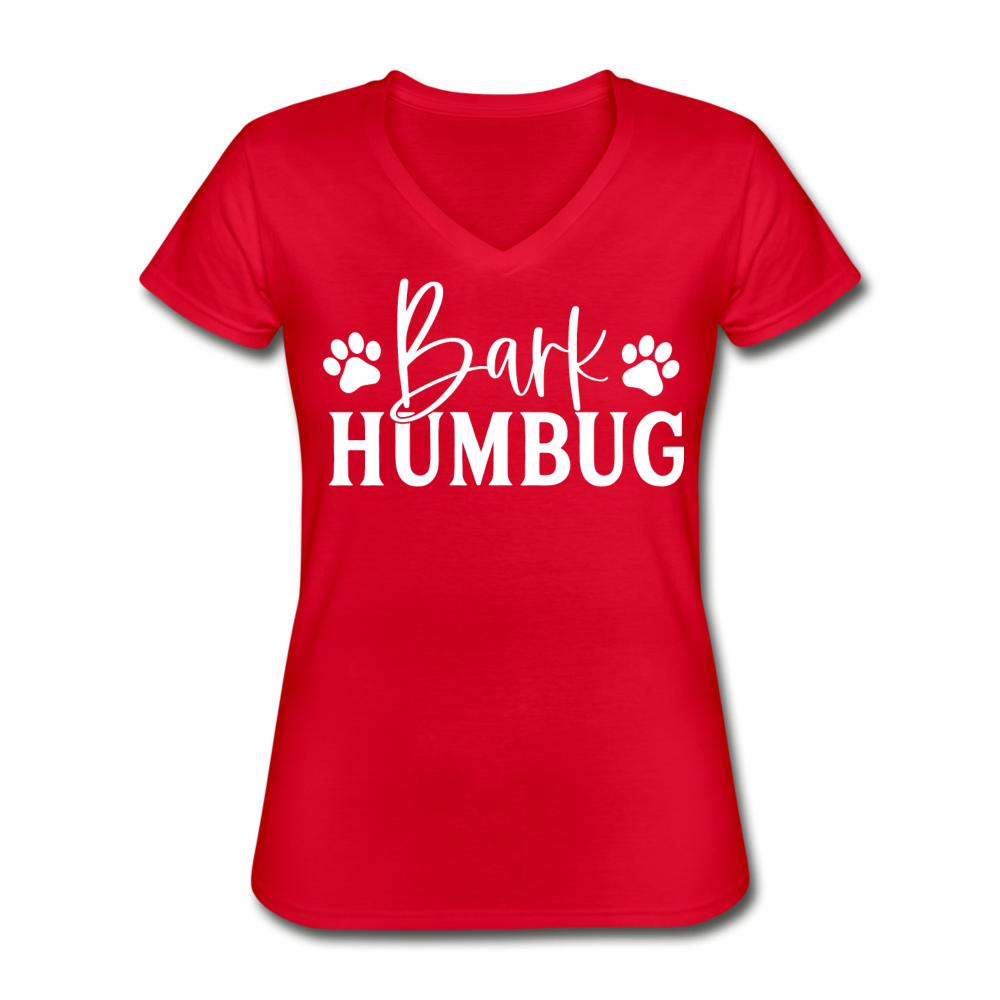 "Bark Humbug" Women's V-Neck T-Shirt - red