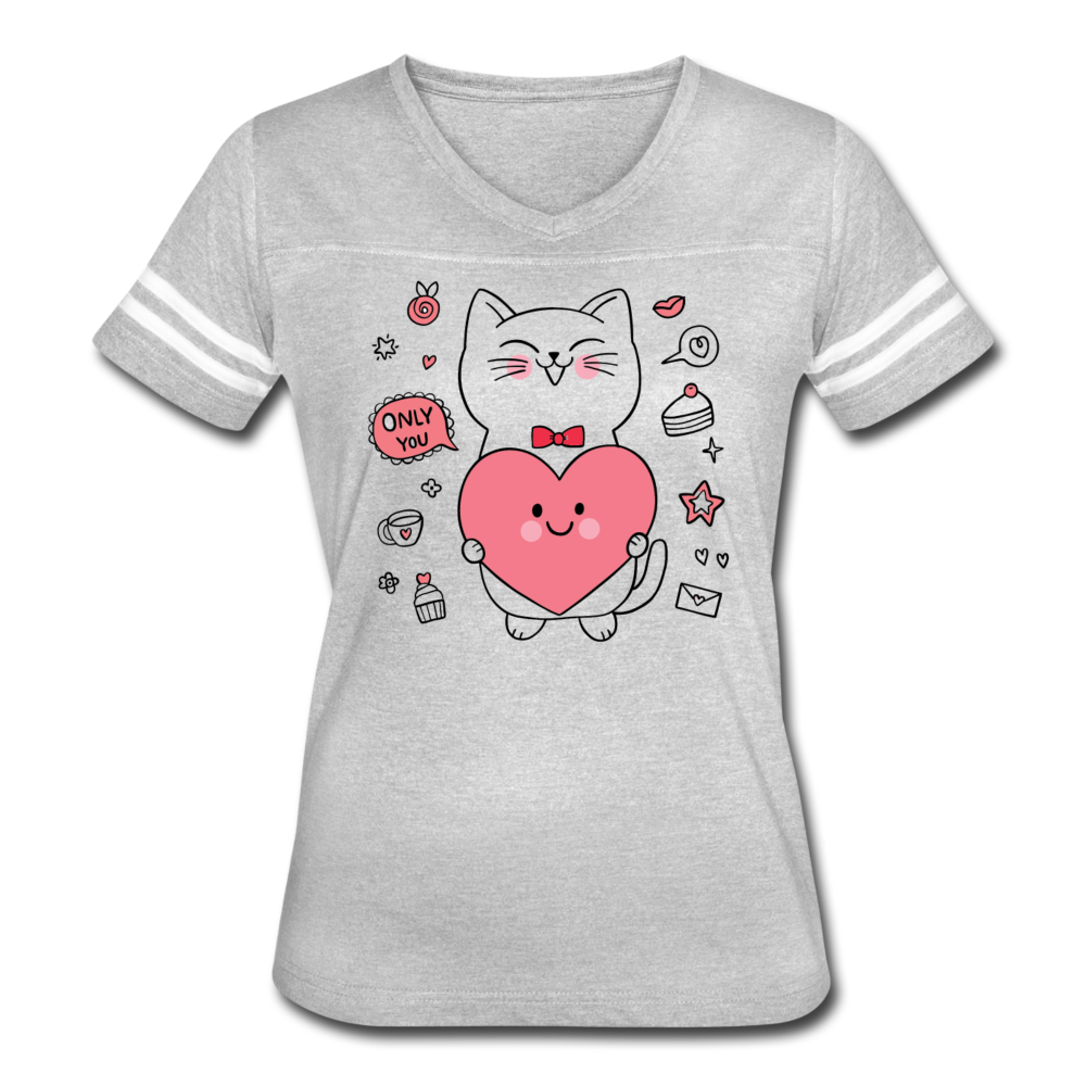 "Be Mine Kitty" Women’s Vintage Sport T-Shirt - heather gray/white