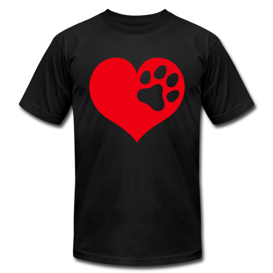 "Paw Prints On My Heart" Unisex Jersey T-Shirt by Bella + Canvas - black