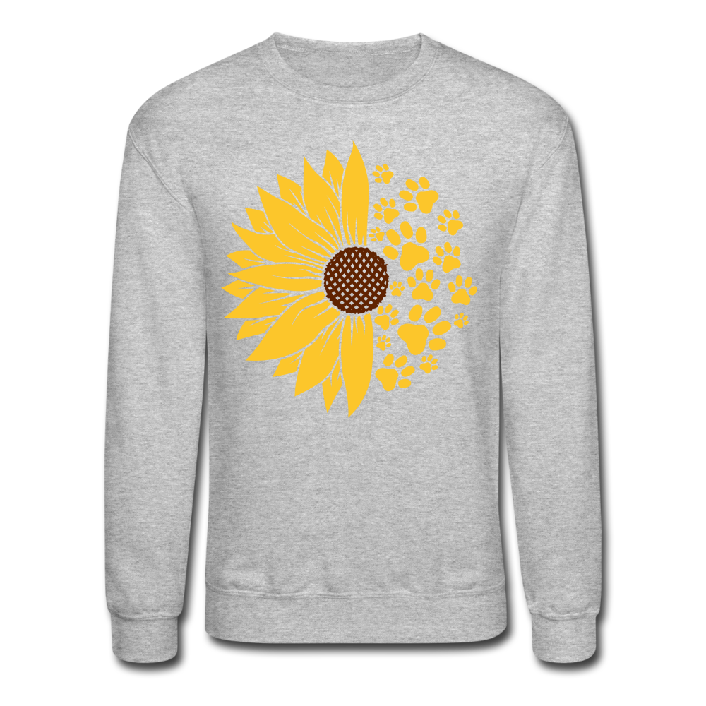 "Sunflowers and Paws" Crewneck Sweatshirt - heather gray
