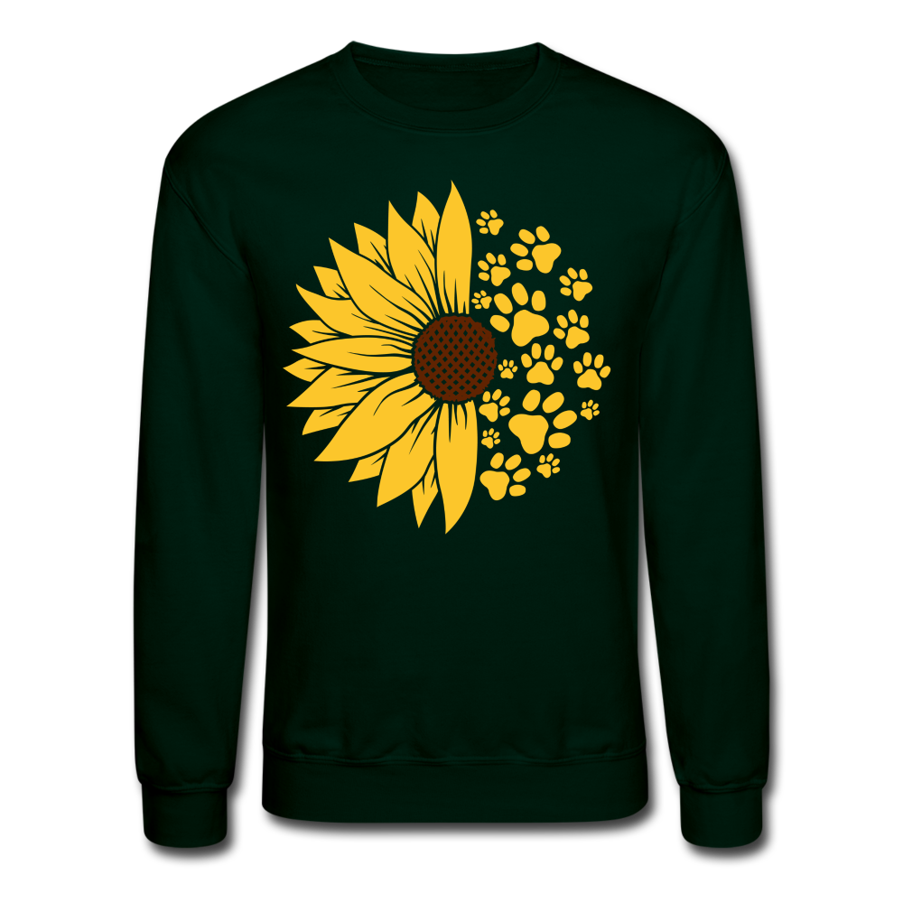"Sunflowers and Paws" Crewneck Sweatshirt - forest green