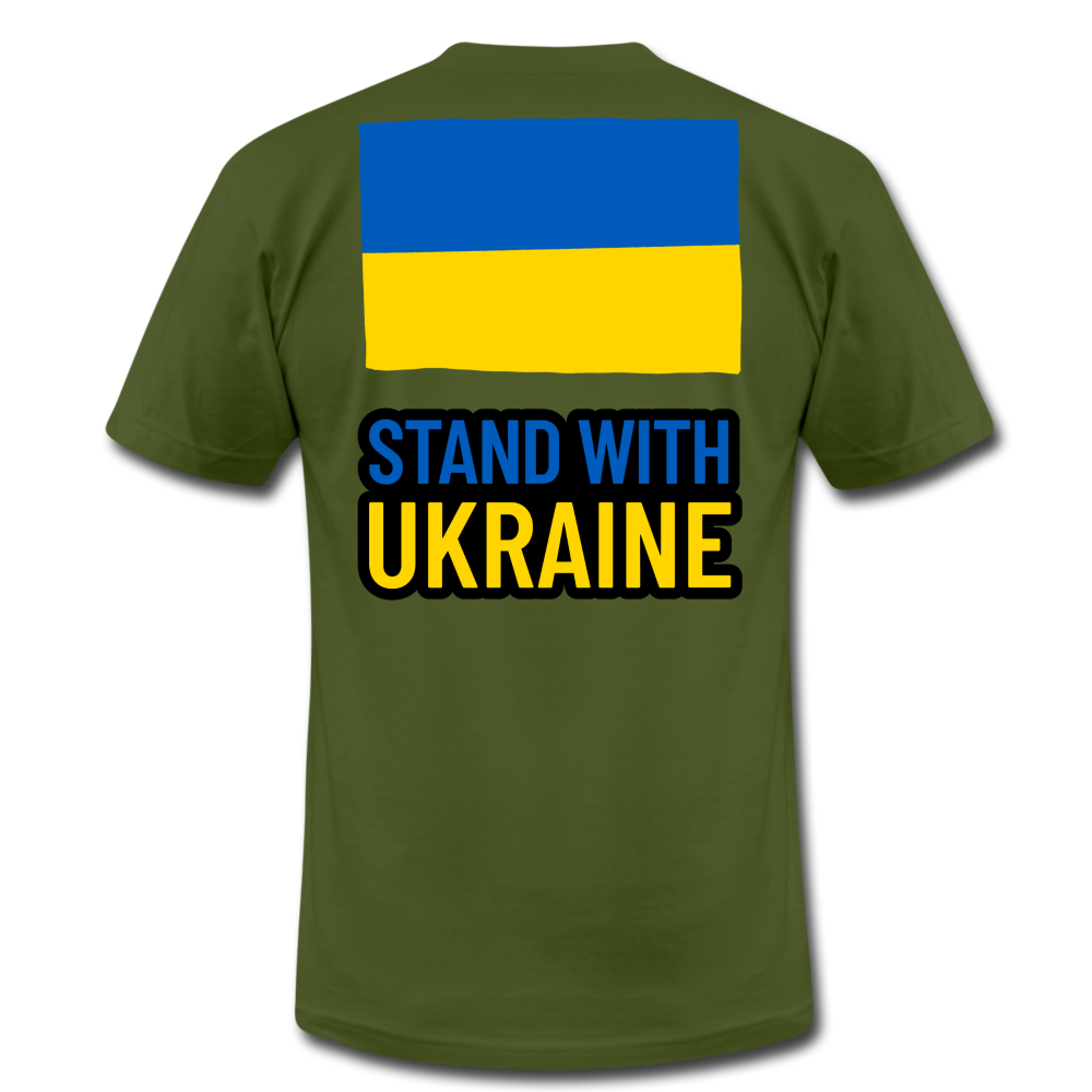 "Stand With Ukraine" Unisex Jersey T-Shirt by Bella + Canvas - olive