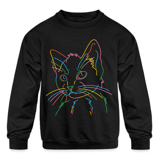 "Colorful Kitty" Kids' Crewneck Sweatshirt - black