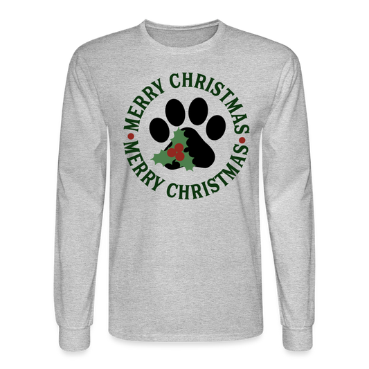 "Merry Christmas Paw" Long Sleeve T-Shirt - heather gray